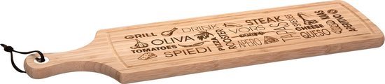 Tapas serveerplank met handvat rechthoek 59 x 15 cm van bamboe hout - Serveerplank - Broodplank