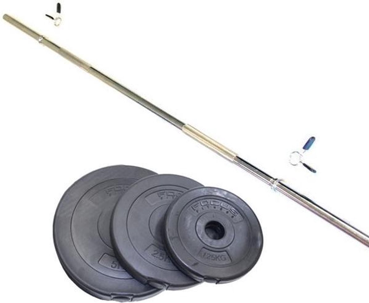 Focus Fitness - Halterset 35 kg - Halterstang 150 cm - 30 mm - Gewichten - Kunststof
