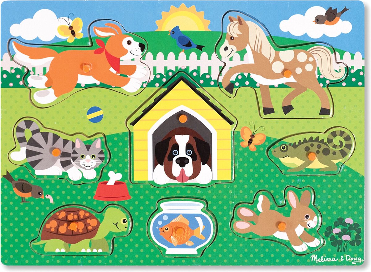 Melissa & Doug Houten Knopjespuzzel - Huisdieren