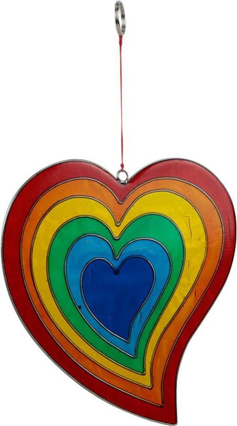 Ornament resin regenboog hart - 15x14x0,5 cm - India - Sarana - Fairtrade