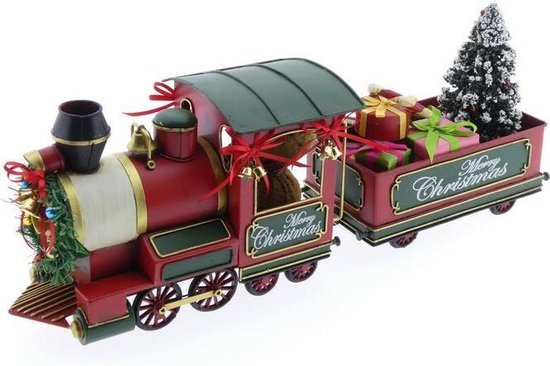 Kerstdecoraties - Metalen Trein Met Kerstboom Rood 47x11x17cm | bol.com