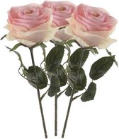 3 x Licht roze roos Simone steelbloem 45 cm - Kunstbloemen