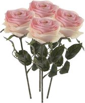 4 x Licht roze roos Simone steelbloem 45 cm - Kunstbloemen