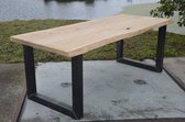 eiken boomstam eettafel 260x100 metalen U