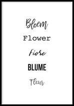 Poster Bloem in vijf talen - 50x70cm - Quote Poster