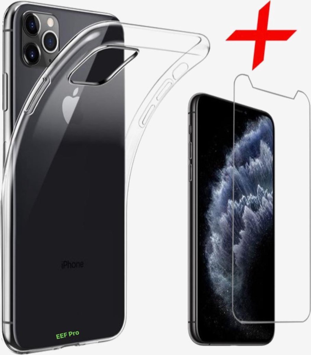 Eff Pro-iPhone 11 Pro Max hoesje + Screenprotector. Transparant Siliconen TPU Soft Case
