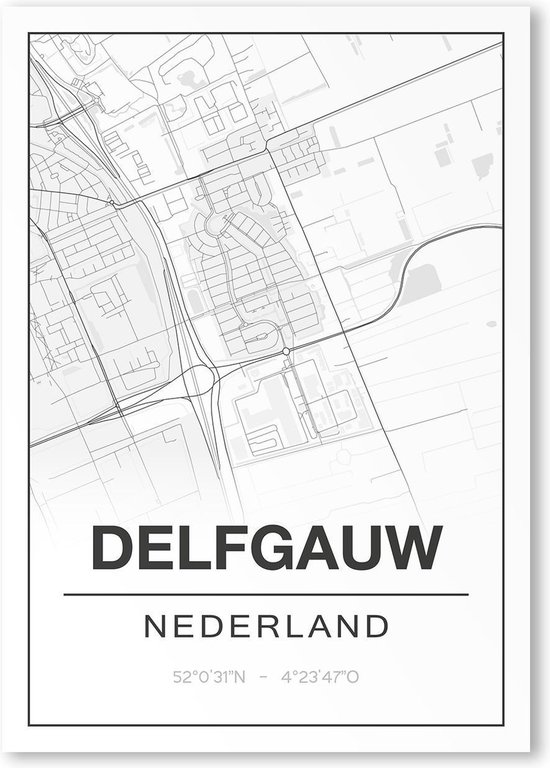 Poster met kaart van 'DELFGAUW NEDERLAND' en coördinaten.