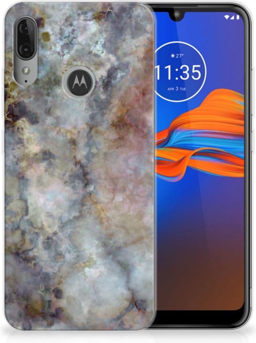 Motorola Moto E6 Plus TPU Siliconen Hoesje Marmer Grijs