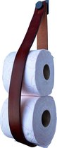 Luxe Leren toiletrolhouder - Cognac - Reserverolhouder - hangend - zonder boren - WC Rol Houder - Reserverol - Toiletrol