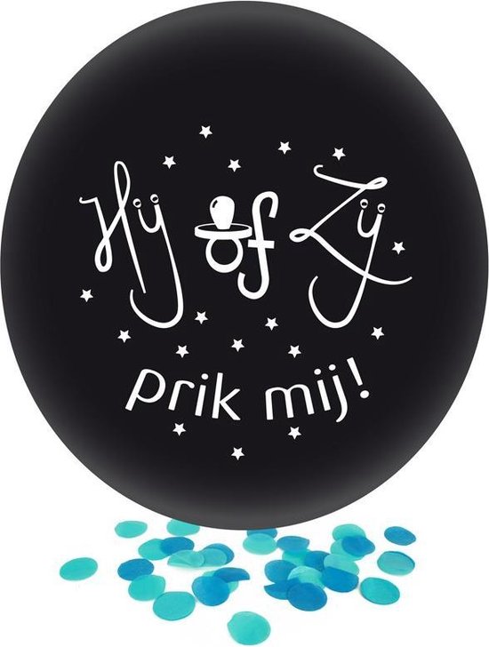 Partyxplosion - Gender reveal ballon BLAUW - Hij of Zij - Prik mij - 60cm