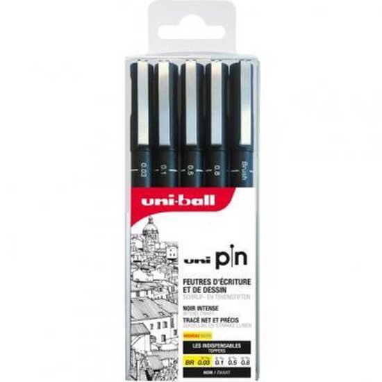 Uni Pin Fineliner set - Zwart 5-delige set | bol