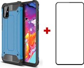 Telefoonhoesje geschikt voor Samsung Galaxy A51 silicone TPU hybride blauw hoesje + full cover glas screenprotector