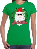 Fout Kerst shirt / t-shirt - Just chillin - coole kerstman - groen voor dames - kerstkleding / kerst outfit S