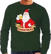 Foute Kersttrui / sweater - Merry Christmas kerstman met een pul bier / biertje - groen voor heren - kerstkleding / kerst outfit XL (54)