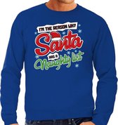 Foute Kersttrui / sweater - Im the reason why Santa has a naughty list - blauw voor heren - kerstkleding / kerst outfit S (48)