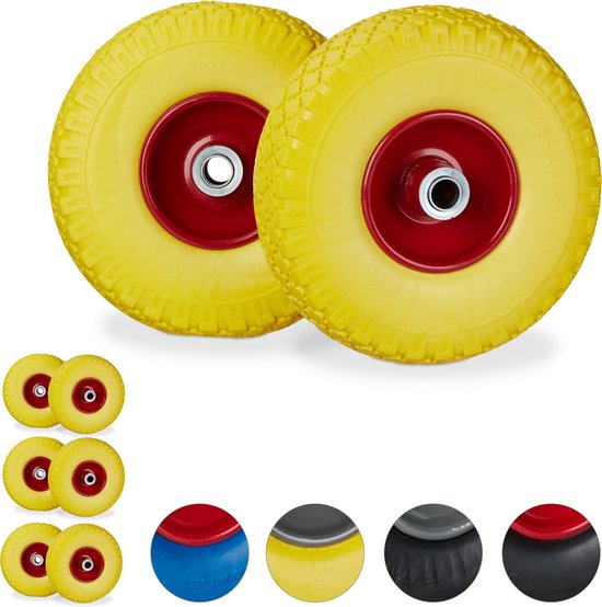 relaxdays 8x roue de diable jaune - pneu en caoutchouc - chariot à main - 100 kg - jante en acier - ensemble