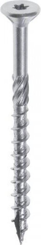 Een enkele verzinkte schroef met platte kop en gedeeltelijke schroefdraad met Torx-aandrijving.