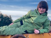 Ducksday - kerstpakket - skiset voor kinderen - omkeerbare jas en skibroek - Funky green - 98/104