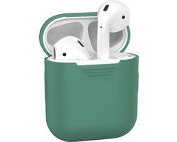 Hoesje - Geschikt voor Apple Airpods 2 - Siliconen Hoes met Clip - Silicone Case Cover - Midnight Green