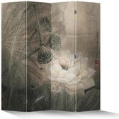 Fine Asianliving Chinees Kamerscherm B160xH180cm 4 Panelen Lotuspond Vintage