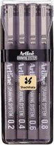 ARTLINE Drawing System - 1 x set de 4 feutres Fineliners - 0.2-0.4-0.6-0.8mm d'épaisseurs de pointe - noir