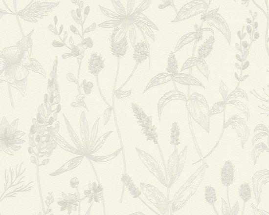Permanent plakband Laatste LANDELIJK BLOEMEN BEHANG | Botanisch - zilver wit beige - A.S. Création  Trendwall | bol.com