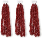 3x Kerstslingers rood 270 cm - Guirlandes folie lametta - Rode kerstboom versieringen