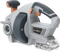 Wit/grijs gereedschap met oranje accenten, met een flexibele veer.