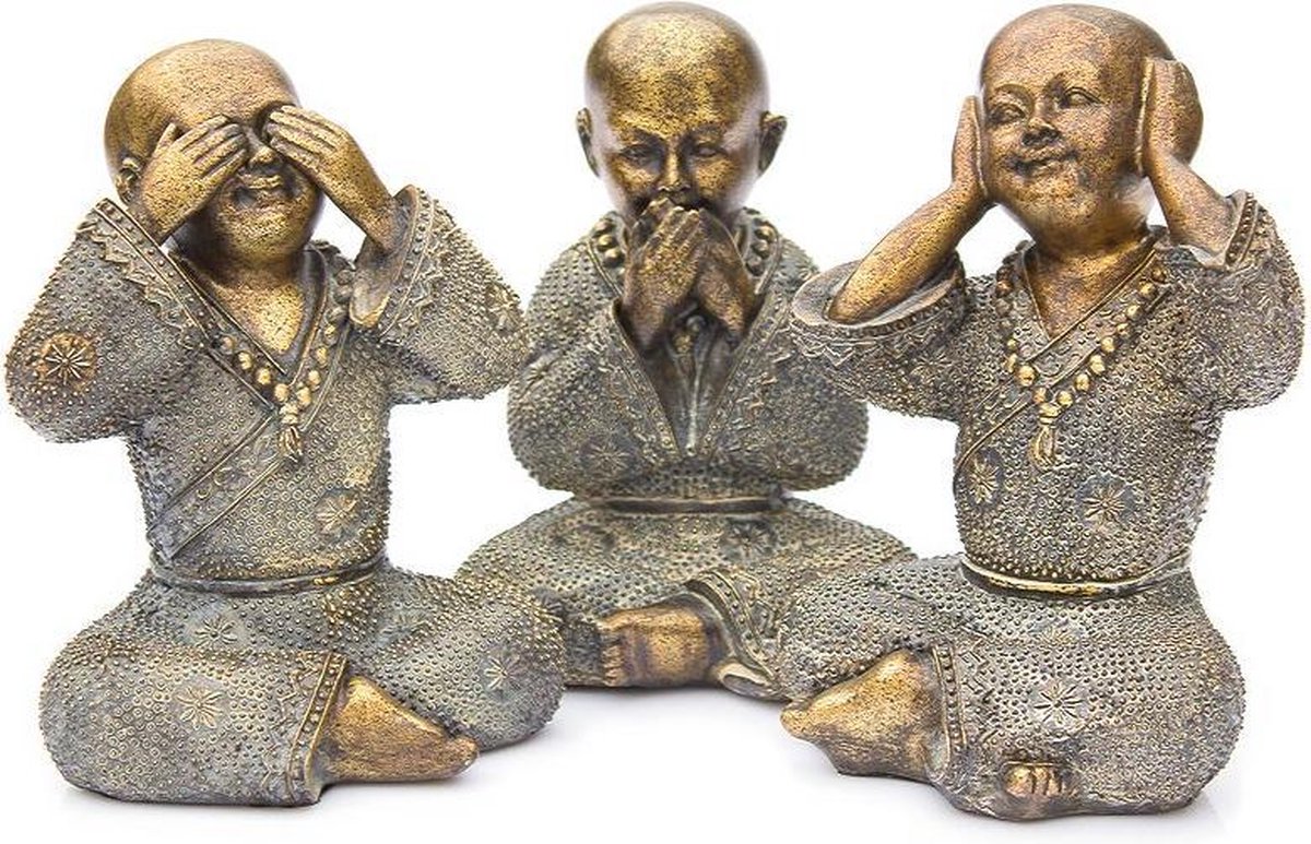 Horen zien zwijgen beeldjes monnik brons | GerichteKeuze | bol.com