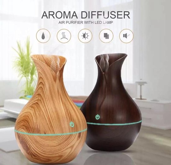 Aroma Diffuser - Luchtbevochtiger Aroma Therapie + NEUTRIHERBS Olie 10 ML - Vernevelaar – Verstuiver – Donkerbruin