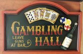 Gambling Hall pubbord Reclamebord van hout WANDBORD - MUURPLAAT - VINTAGE - WANDPANEEL -SCHILDERIJ -RETRO - HORECA- BORD-WANDDECORATIE -TEKSTBORD - DECORATIEBORD -PUBBORD -PUBSIGN