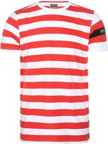 Re-Born Streep Korte Mouw T-shirt Heren - Rood/Wit - Maat XL