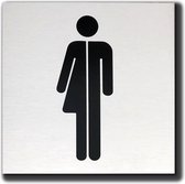 Genderneutraal Toilet bordje - Dames Heren WC - Geborsteld Aluminium - 12 cm x 12 cm - Promessa-Design.
