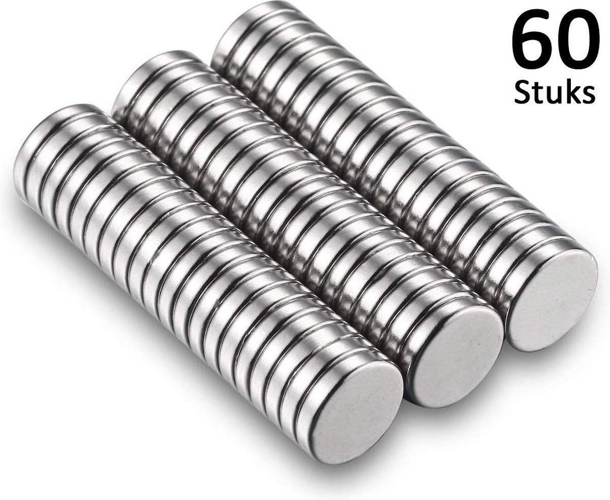 Sterke Mini magneten Neodymium 60 stuks | 10 x 2mm zilver magneet voor op whiteboard, koelkast, decoratie, magneetbord enz. | super sterke Neodymium kleine plat magneetjes - Super Strength