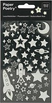 1x Stickervel ruimtevaart thema stickers glow in the dark - Lichtgevende stickers - Speelgoed stickers