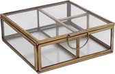 Vitrinebox - Opbergbox - Messing - Metaal - Goudkleurig - Glas - Vierkant - 13 x 13 x 4,5 cm