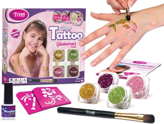 hanger hardop Standaard Glamorous Glitter Tattoo kit! 40 delig! Zelf tattoo maken | bol.com