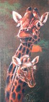 Giraf familie, gespannen canvaslijst 20x40cm
