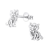 Joy|S - Zilveren kat poes oorbellen 7 x 9 mm geoxideerd