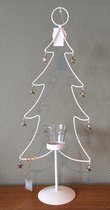 Kerstboom kandelaar wit metaal met waxinelicht houder 56 cm hoog - kerstdecoratie met theelicht houder
