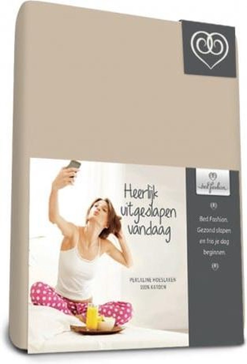 Bed-Fashion Percaline katoen hoeslaken Taupe 180 x 220 cm