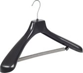 De Kledinghanger Gigant - 40 x Mantel / kostuumhanger kunststof zwart met schouderverbreding en anti-slip broeklat (2 mm schuim), 48 cm