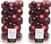 60x Donkerrode kunststof kerstballen 4 - 5 - 6 cm - Mat/glans/glitter - Onbreekbare plastic kerstballen - Kerstboomversiering zwart