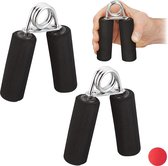 Relaxdays knijphalter - set van 2 stuks - handknijper - handtraining - handtrainer - 40 kg - zwart