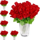 Relaxdays 288x kunstrozen - rood - kunstbloemen - decoratie - nep bloemen - steel en blad