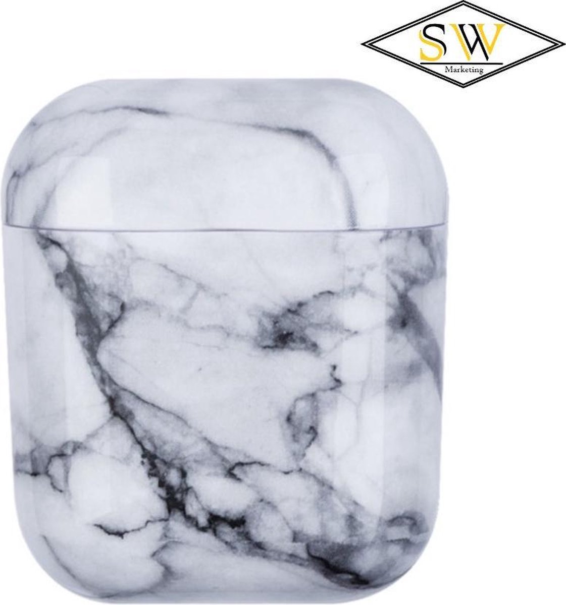 Marmeren Airpods case cover - Beschermhoesje - Wit - Voor versie 1 & 2 - Inclusief Dust guard sticker