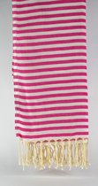 Hamamdoek Harput met Witte Strepen - 100% Zacht Katoen - Strandlaken - Handdoek - Roze - 100cm x 180cm - Originele hamamdoek uit Turkije
