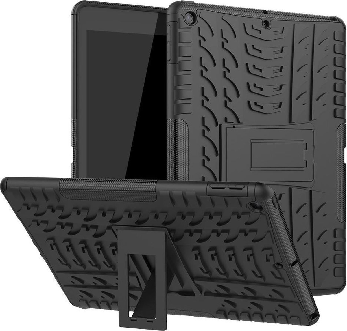 Tablethoes geschikt voor iPad 10.2 Hoesje - Rugged Kickstand Back Cover - Zwart