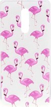 Shop4 - OnePlus 7 Hoesje - Zachte Back Case Flamingo's Transparant