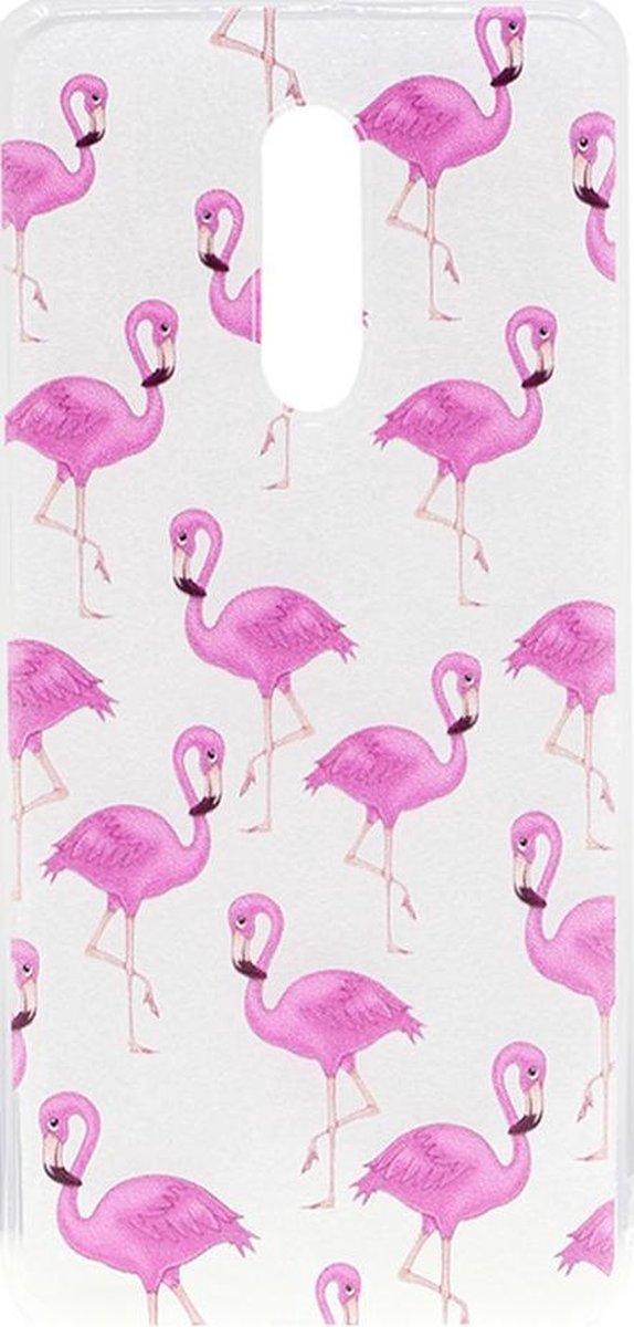 Shop4 - OnePlus 7 Hoesje - Zachte Back Case Flamingo's Transparant
